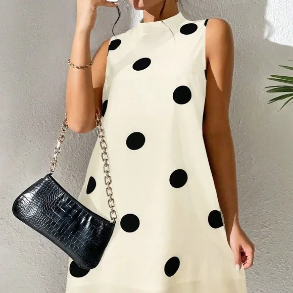 Apricot Boho Womens Polka Dot Print Sleeveless Dress - Picture 5 of 5
